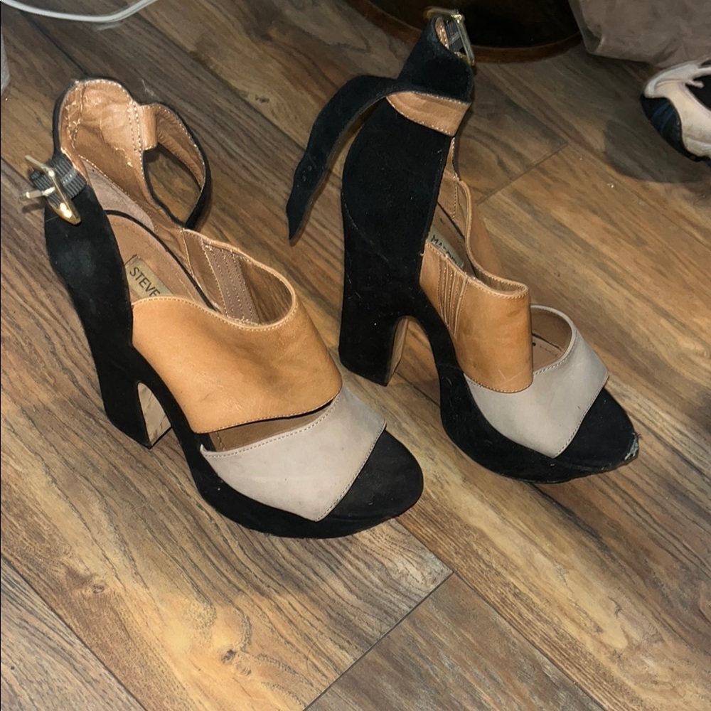 Steve Madden Women's Black, Tan, and Cream Heels